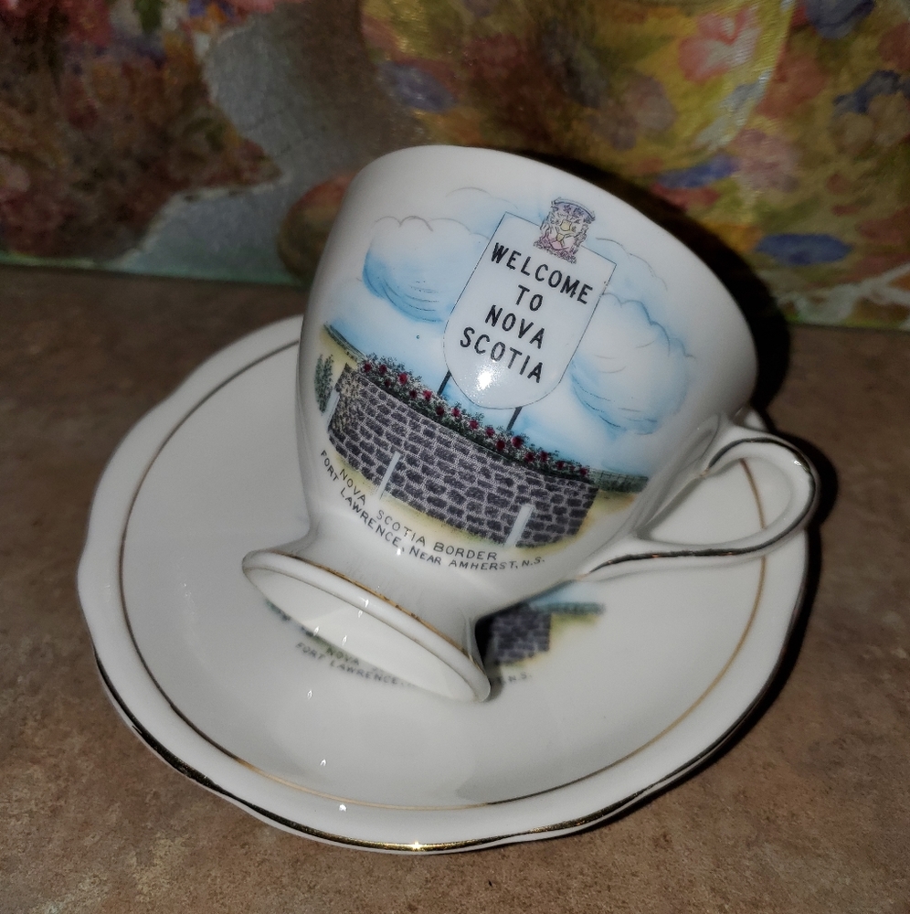 Vintage Souvenir Teacup Saucer Welcome to Nova Scotia